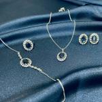 Blue Sapphire Centerpiece Silver Jewelry Set – Necklace, Earrings & Adjustable Ring