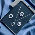 Blue Sapphire Centerpiece Silver Jewelry Set – Necklace, Earrings & Adjustable Ring