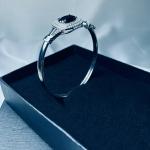 Black Onyx & Zirconia Silver-Plated Bangle