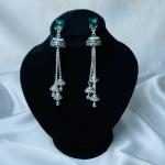 Emerald Green & Silver Jhumka Earrings