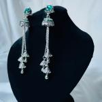 Emerald Green & Silver Jhumka Earrings