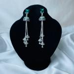 Emerald Green & Silver Jhumka Earrings