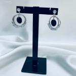 Nova – Contemporary Silver Hoop Earrings with Black & Crystal Accents