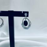 Nova – Contemporary Silver Hoop Earrings with Black & Crystal Accents