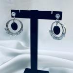 Nova – Contemporary Silver Hoop Earrings with Black & Crystal Accents
