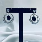 Nova – Contemporary Silver Hoop Earrings with Black & Crystal Accents