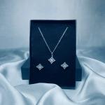 Diamond-Shaped Silver Jewelry Set – Necklace & Earrings