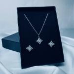Diamond-Shaped Silver Jewelry Set – Necklace & Earrings