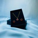 Romantic Gold Red Heart Jewelry Set – Necklace & Earrings