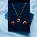 Romantic Gold Red Heart Jewelry Set – Necklace & Earrings