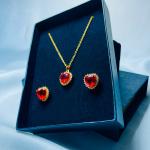 Romantic Gold Red Heart Jewelry Set – Necklace & Earrings