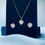 Gold Pink Heart Jewelry Set – Necklace & Earrings