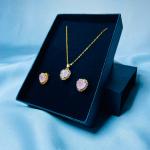 Gold Pink Heart Jewelry Set – Necklace & Earrings