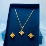 Diamond-Shaped Gold Plated Jewelry Set – Necklace & Earrings