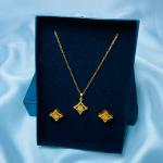 Diamond-Shaped Gold Plated Jewelry Set – Necklace & Earrings