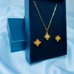 Diamond-Shaped Gold Plated Jewelry Set – Necklace & Earrings
