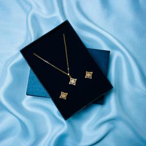 Diamond-Shaped Gold Plated Jewelry Set – Necklace & Earrings