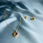 Romantic Gold Brown Heart Jewelry Set – Necklace & Earrings