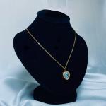 Blue Heart Bow Gold Pendant Necklace