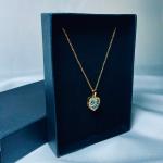 Blue Heart Bow Gold Pendant Necklace