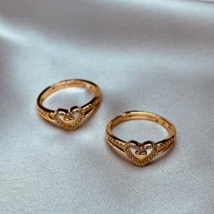 Romantic Heart-Shaped Adjustable Gold Ring with Sparkling Crystals
